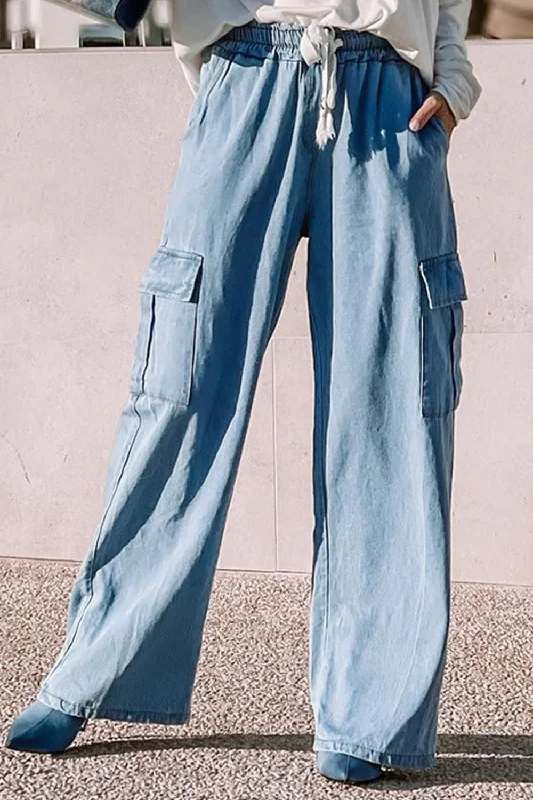 Economic Outlook Drawstring Wide Leg Jeans with Pockets