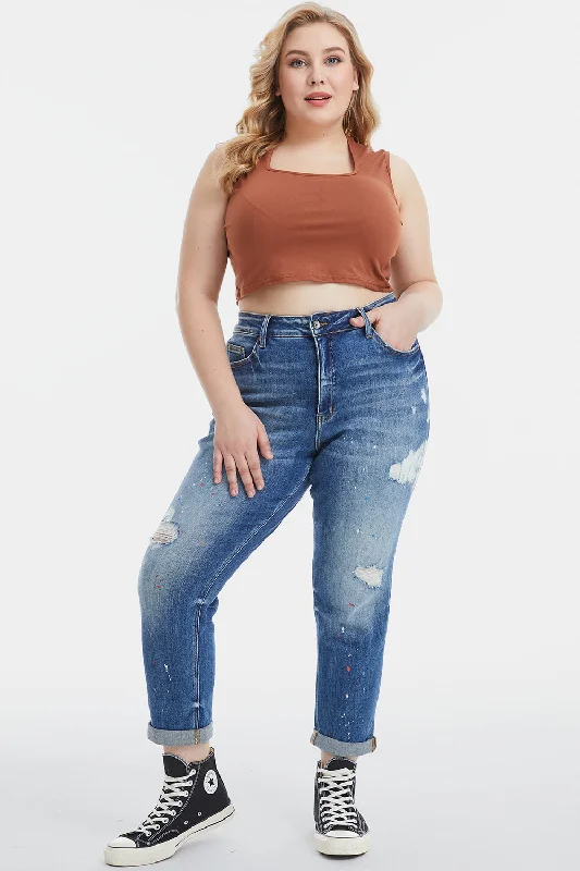 Sports Series BAYEAS Full Size High Waist Distressed Paint Splatter Pattern Jeans