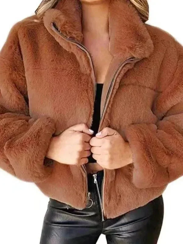 Relaxed And Casual Cozy Loose Women Crop Fleece Jacket