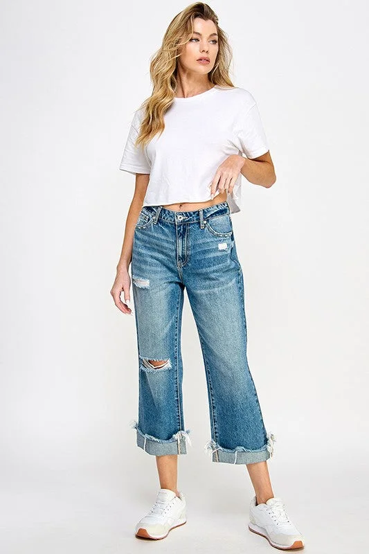Fashion Pioneer High Rise Distressed Cuffed Jeans