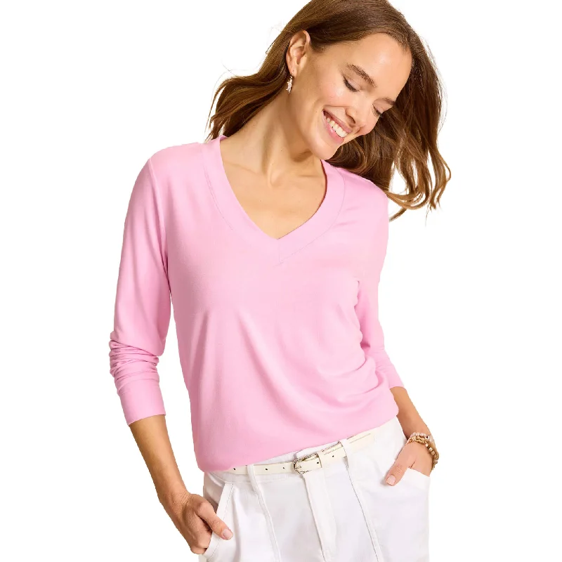 Soft Looks Tommy Bahama Women's Kauai Jersey Long Sleeve V-Neck T-Shirt - Primrose Pink