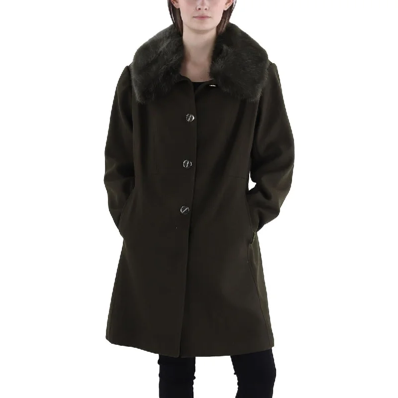 High-end Design Laundry by Shelli Segal Womens Faux Fur Trim Long Walker Coat