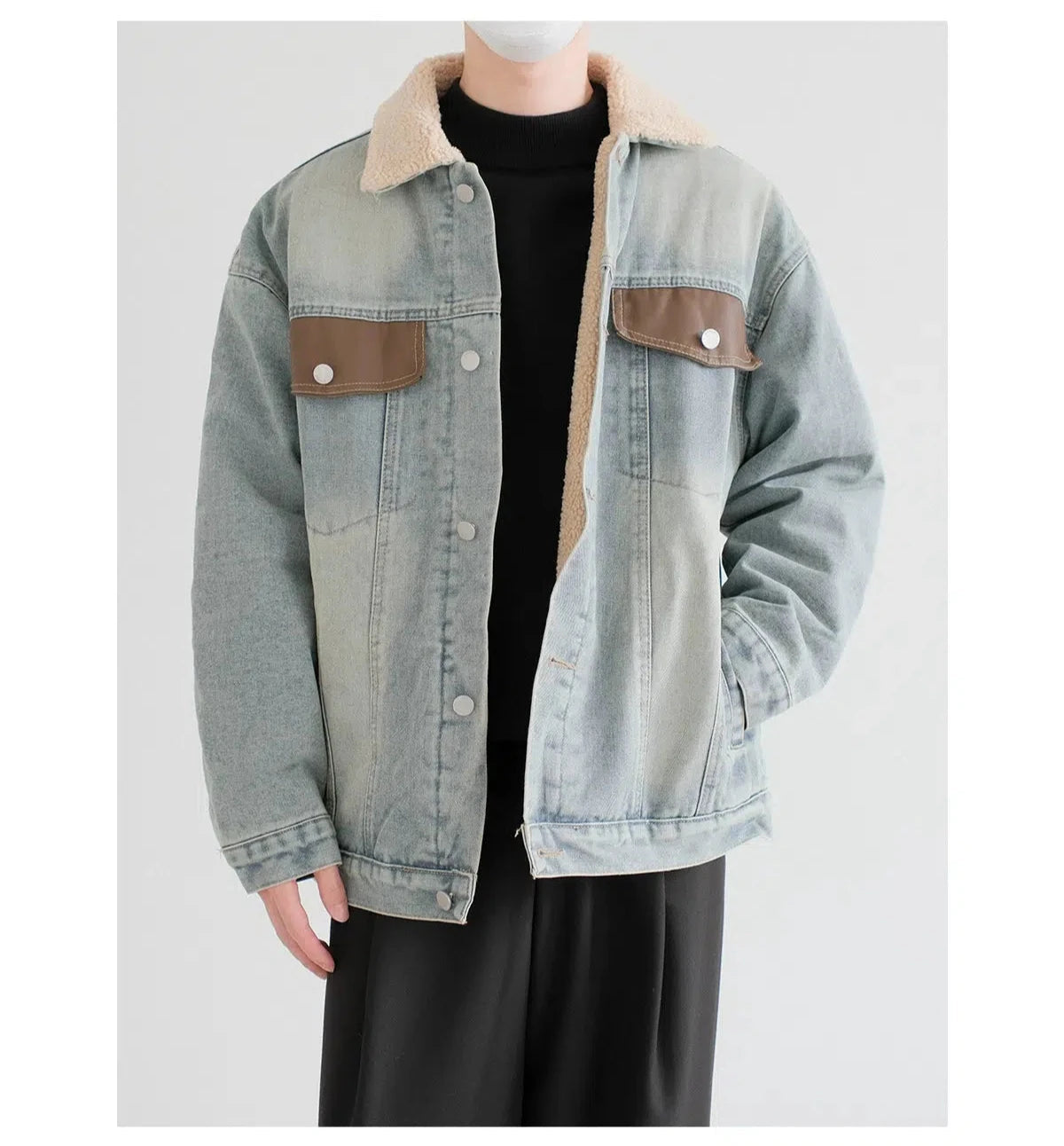 Noble Temperament Denim Jacket with Sherpa Lining
