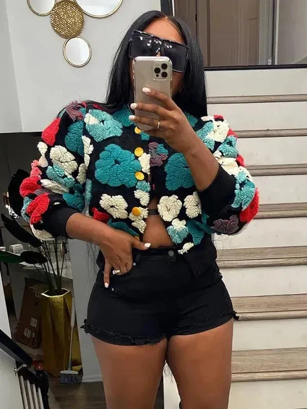 Carefree Style Women Embroidered Flower Short Jacket