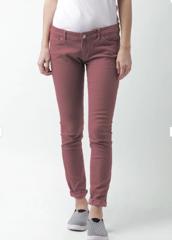Advanced Design Women's Plain Jeans,Dark Pink