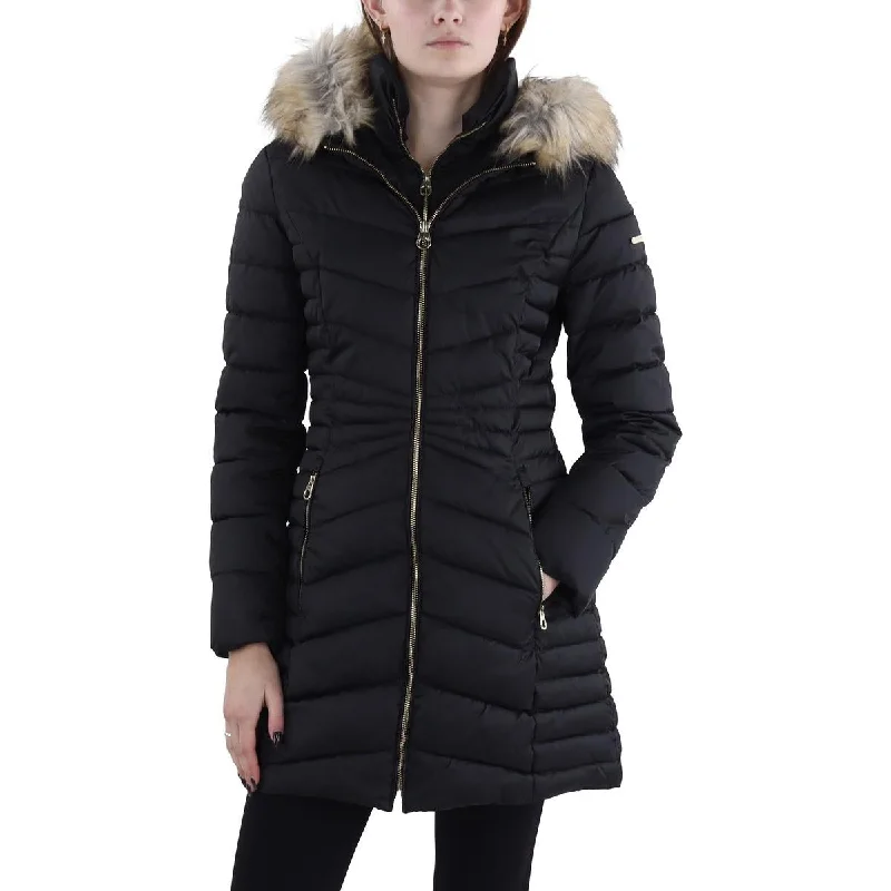 Trendy Items Laundry by Shelli Segal Womens Faux Fur Trim Hooded Puffer Jacket