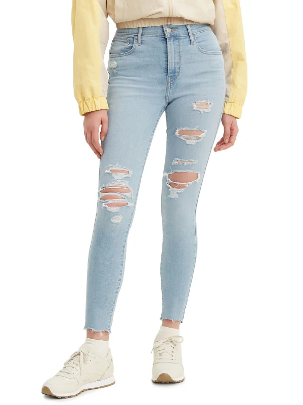 Youthful Style Women's Ripped Washed Jeans,Light Blue
