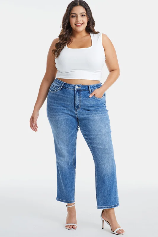 Elegant Series BAYEAS Full Size High Waist Raw Hem Straight Jeans