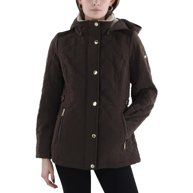 Nightclub Style Halitech Womens Faux Fur Hooded Quilted Coat