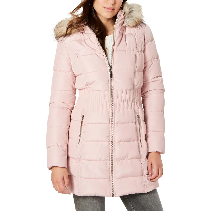 Stunning Fashion Laundry by Shelli Segal Womens Faux Fur Trim Hooded Puffer Jacket