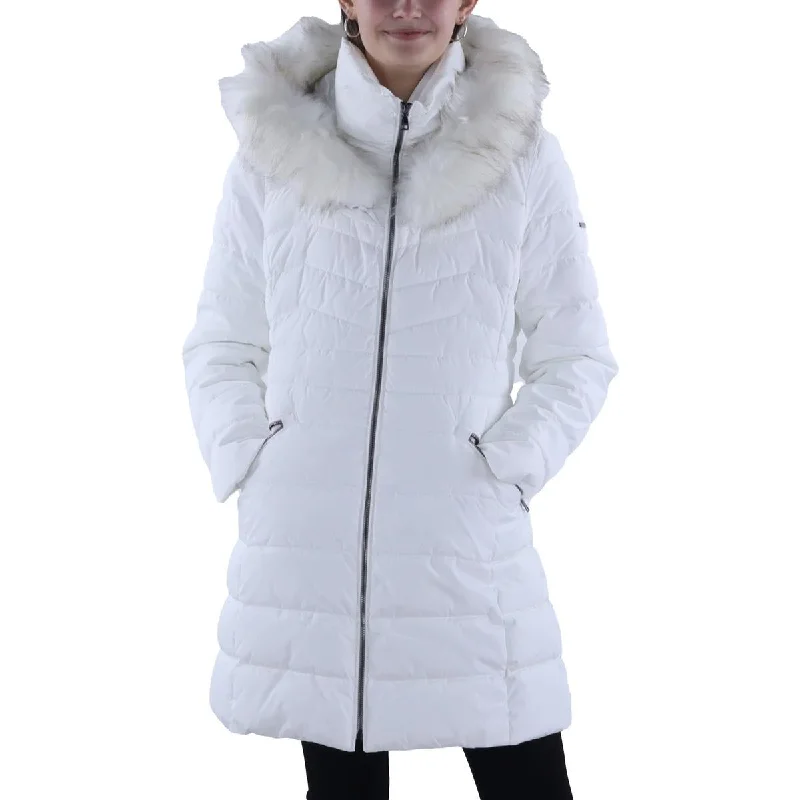 Slim Fit Laundry by Shelli Segal Womens Faux Fur Trim Hooded Puffer Jacket
