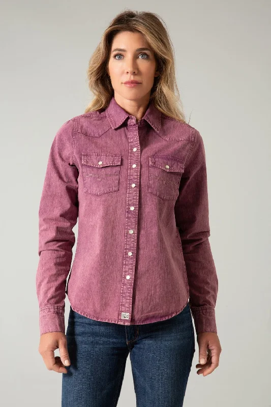 Comfortable Dresses Kimes Ranch Womens Kaycee Denim Wine 100% Cotton L/S Shirt