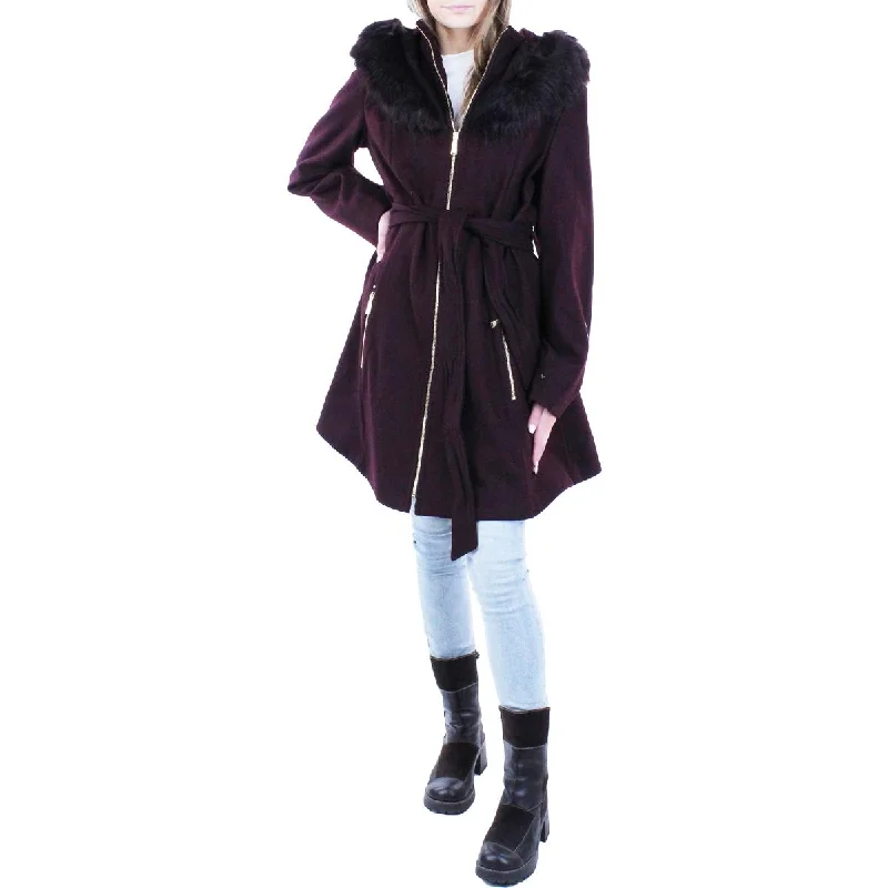 Sweet Girl Laundry by Shelli Segal Women's Belted Mid-Length Faux Fur Trim Wool Blend Coat