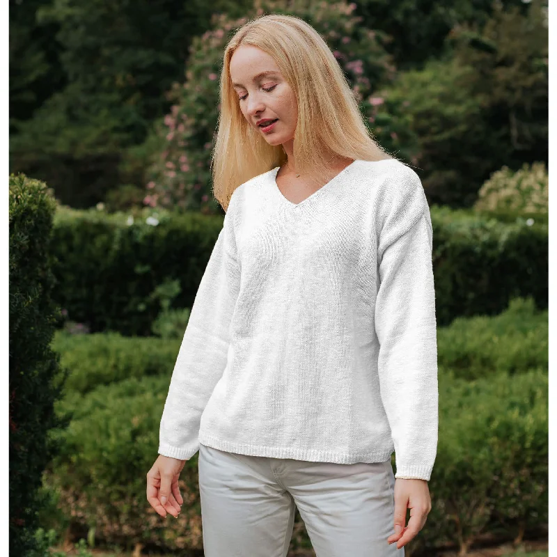 Casual Fit Wear Avalin Long Sleeve Crop V-Neck Slub Sweater - White