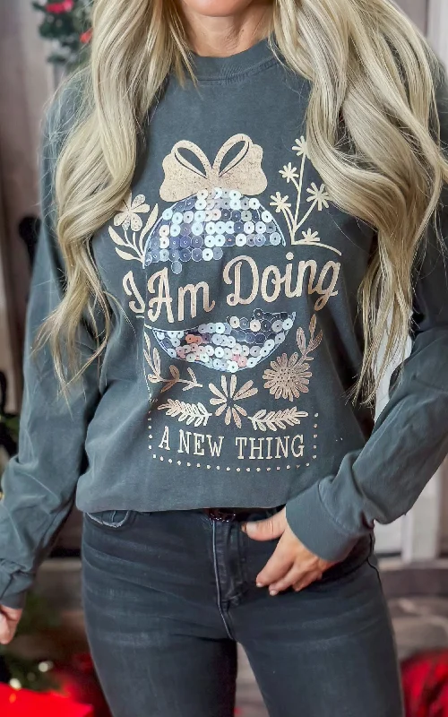 Urban Chic I Am Doing a New Thing Holiday Garment Dyed Long Sleeve Graphic Top