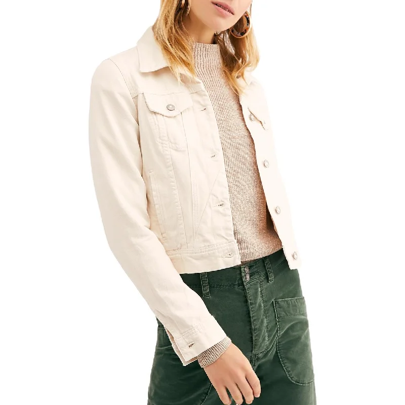 Elegant Style Free People Womens Rumors Solid Cotton Denim Jacket