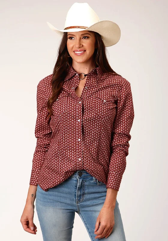 Relaxed Fashion Roper Womens Shadow Geo Red 100% Cotton L/S Shirt