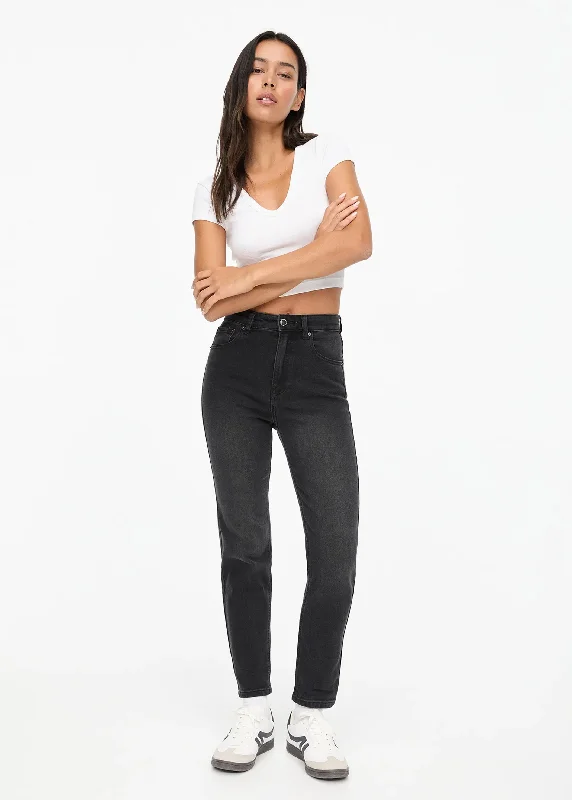 Energy Wear Women's Plain Mom Jeans,Grey