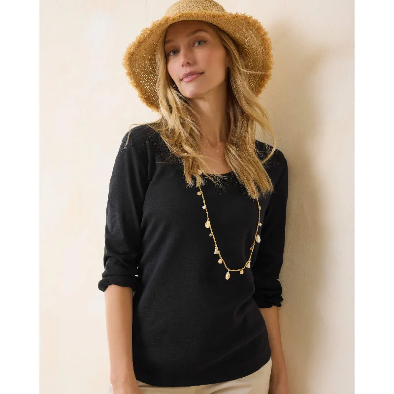 Casual Ease Tommy Bahama Women's Ashby Isles Rib 3/4 Sleeve Scoop Top - Black