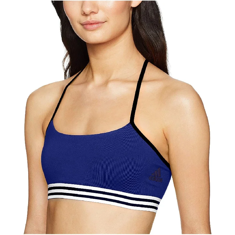 Trendy Wear Adidas Women's Training Crossback 3 Stripe Hem Sports Bra Real Purple Black Size Extra Large - Blue - X-Large
