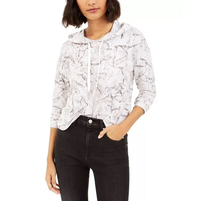 Basic Version Bar III Women's Marble-Print Pullover Hoodie White Size Large