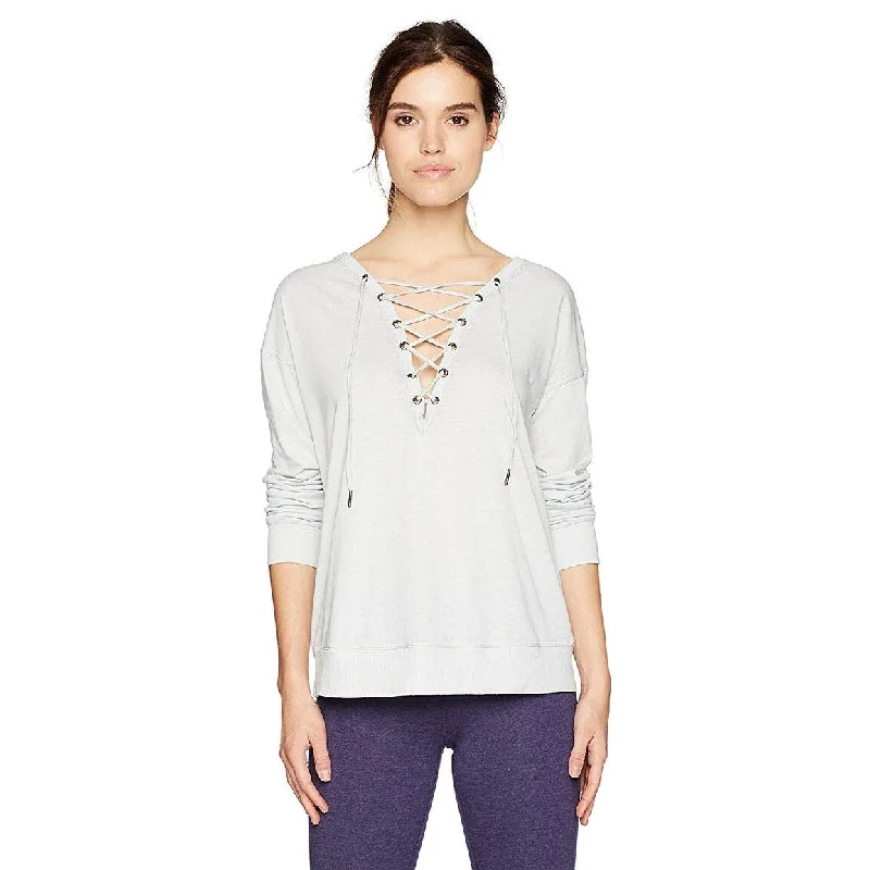 Warm Winter Series Calvin Klein Performance Women's Long Sleeve Drop Shoulder Top Tie Back Tee Concrete Size Large - Grey