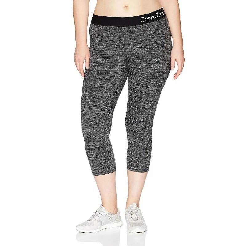 Everyday Comfort Calvin Klein Performance Women's Plus Size Logo Elastic Seamed Crop Legging Black Heather Size Large
