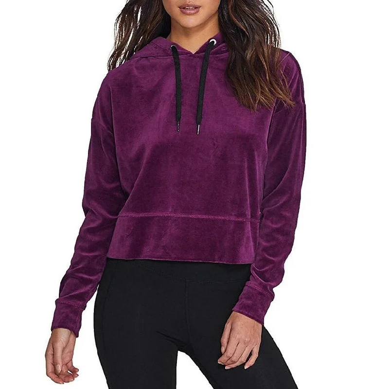 Classic Series Calvin Klein Women's Cropped Velour Hoodie Merlot Size Extra Large - Purple - X-Large