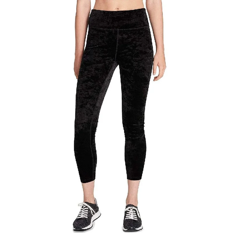 Breathable Design Calvin Klein Women's Crushed Velvet Cropped Legging Black Size Extra Large - X-Large
