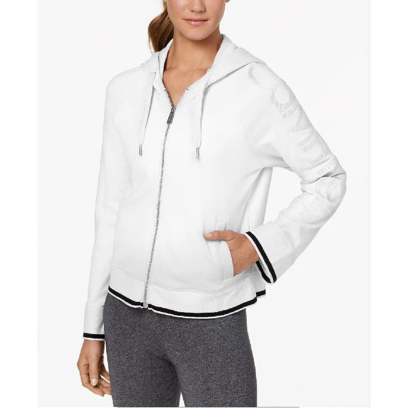 Fashion Touch Calvin Klein Women's Flared-Sleeve Logo Cropped Zip White Size Small