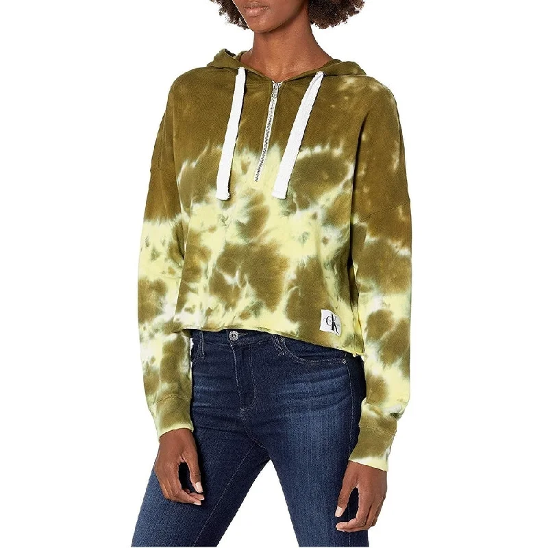 Calvin Klein Women's High Tide Tie-Dyed Cropped Hoodie Green Size Extra Large - XL