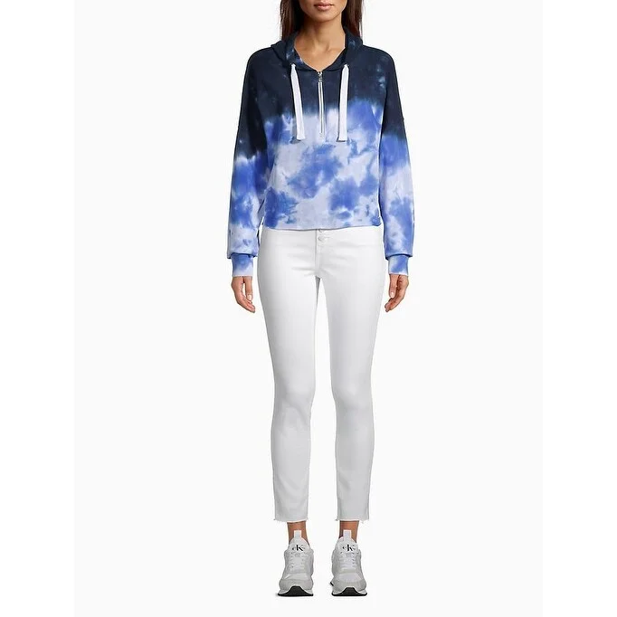 Casual Fit Calvin Klein Women's Jeans Tie-Dye Cropped Hooded Sweatshirt Blue Size Medium
