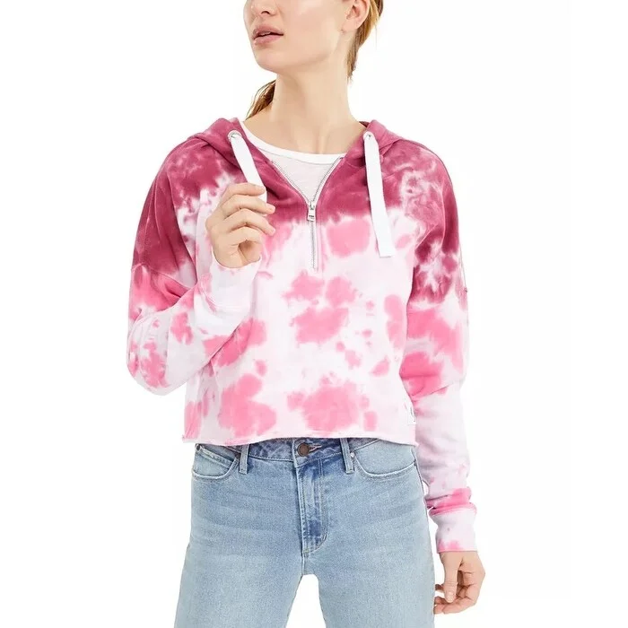 Modernism Calvin Klein Women's Tie-Dye Cropped Hooded Sweatshirt Red Size M - Medium