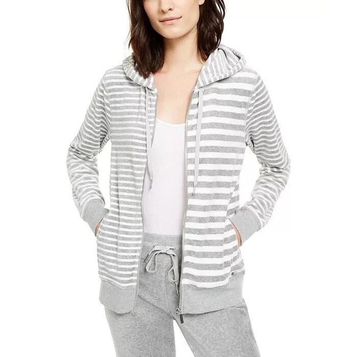 Floral Prints Calvin Klein Women's Velour Mixed-Stripe Zip-Up Hoodie Gray Size X-Small Floral Prints Calvin Klein Women's Velour Mixed-Stripe Zip-Up Hoodie Gray Size X-Small