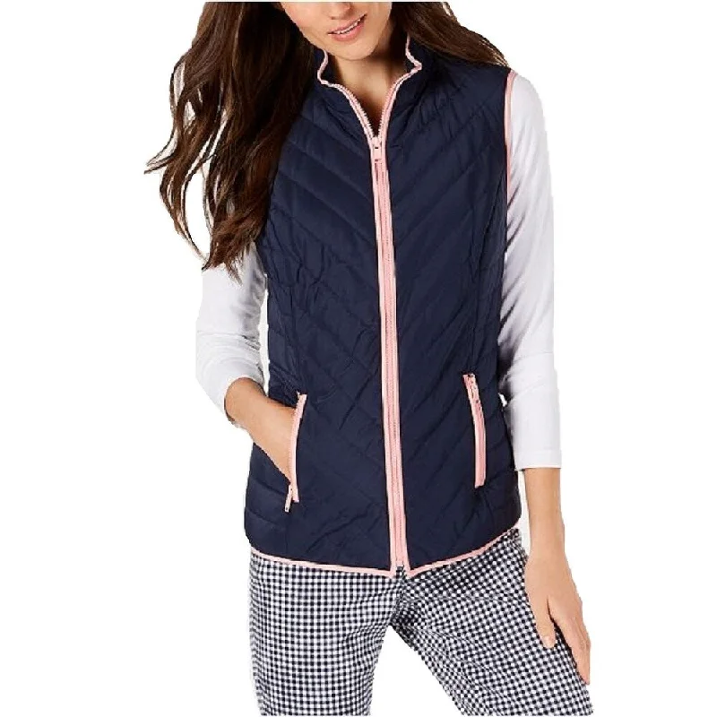 Warm Chic Charter Club Women's Contrast-Trim Zip-Front Vest Intrepid Blue Size Medium - Navy
