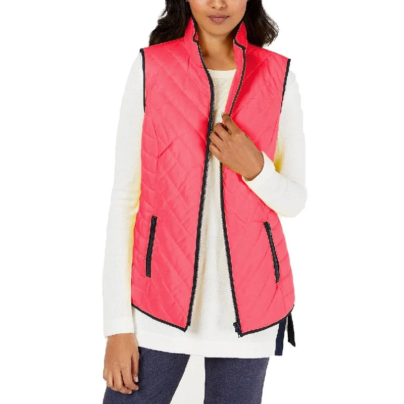Everyday Chic Charter Club Women's Contrast-Trim Zip-Front Vest Pink Size Extra Large - X-Large