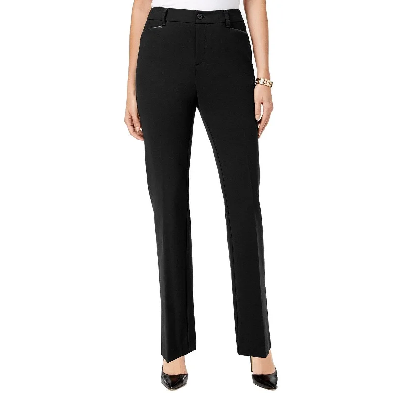 Simple And Comfortable Charter Club Women's Faux-Leather-Trim Straight-Leg Pants Black Size 12