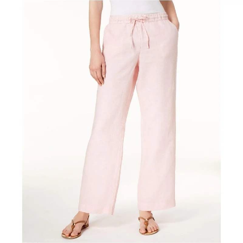 Easy Fashion Charter Club Women's Linen Drawstring-Waist Pants Pink Size Small