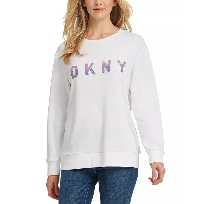 Sporty Wear DKNY Women's Ombre Glitter Logo Sweatshirt White Size X-Large