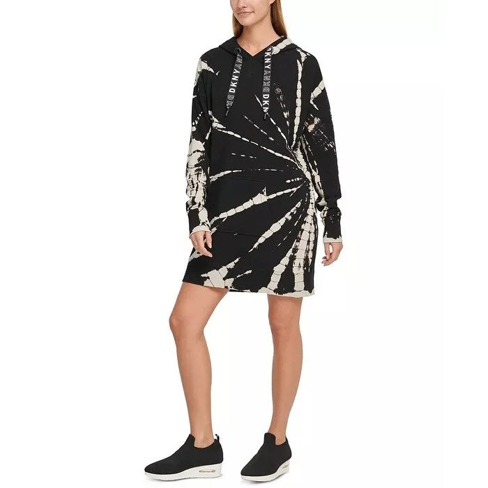 Floral Prints DKNY Women's Sport Tie Dyed Hoodie Sneaker Dress Black Size Small