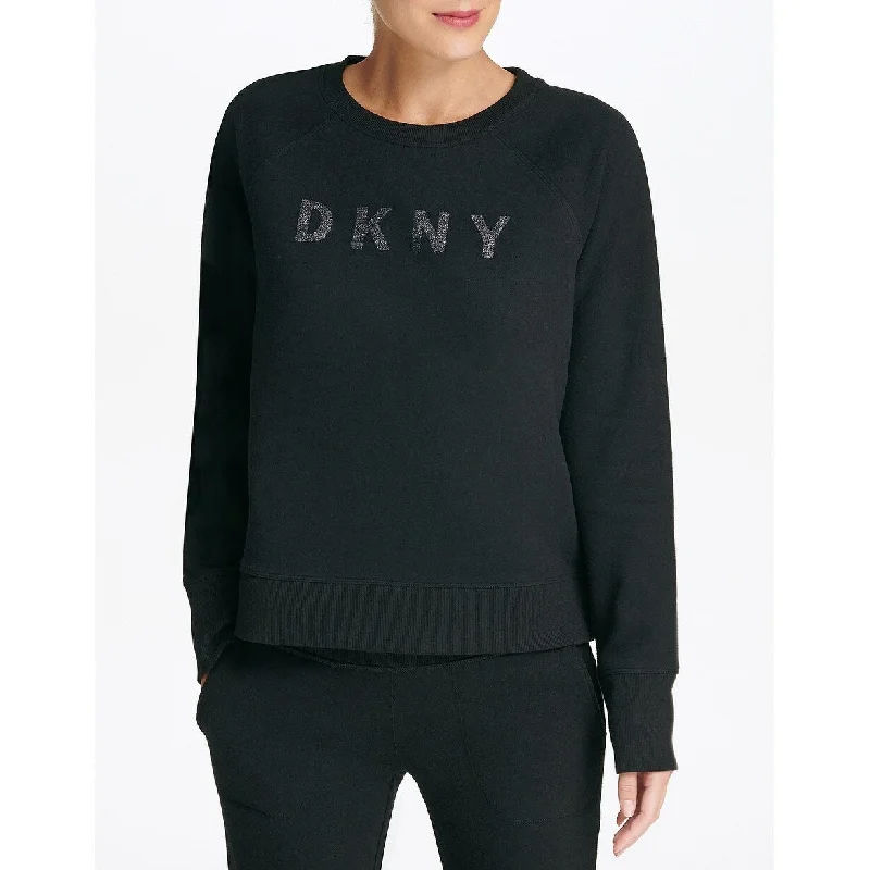 Printed Patterns DKNY Wonen's Sport Sparkle-Logo Sweatshirt Black Size Medium