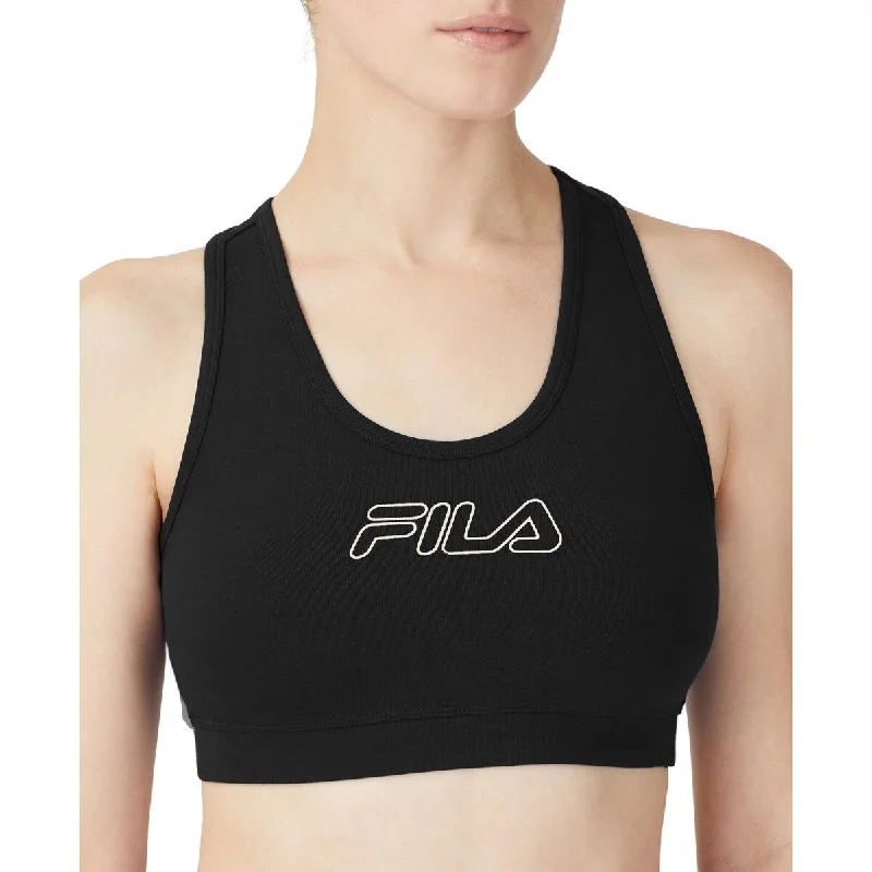 Fila Women's Bloom Logo Pullover Jersey Sports Bra Black Size 3X