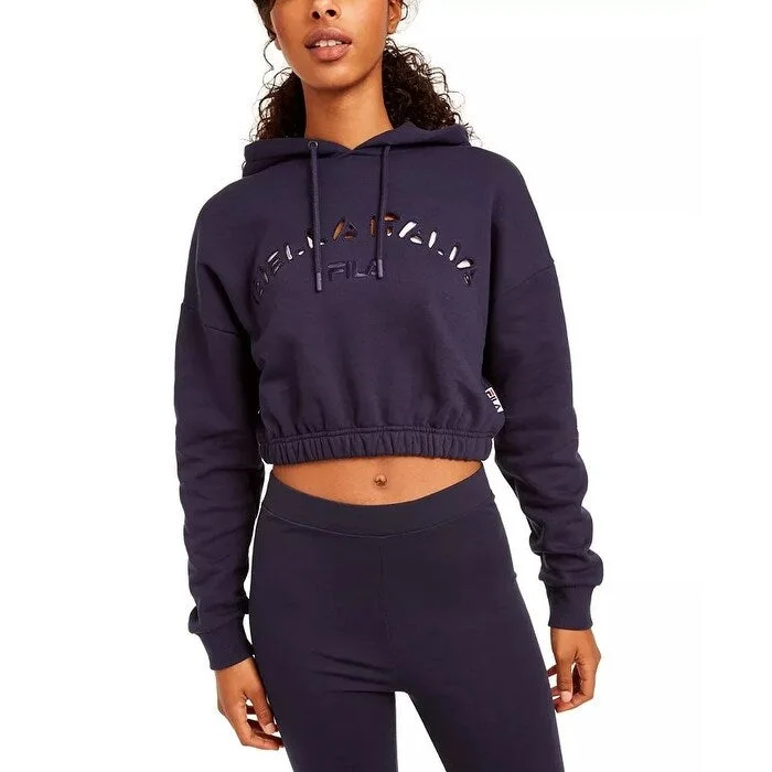Celebrity Must-have Fila Women's Dana Logo Cropped Hoodie Navy Size Medium