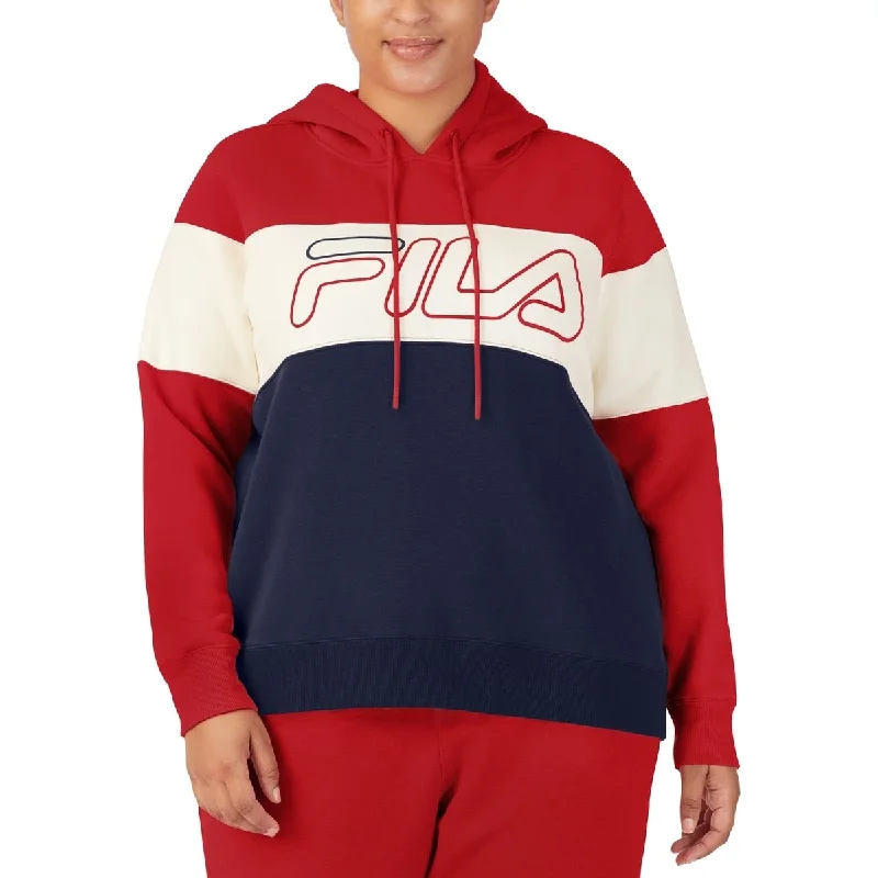 Fila Women's Timeless Logo Colorblocked Hoodie Red Size 3X