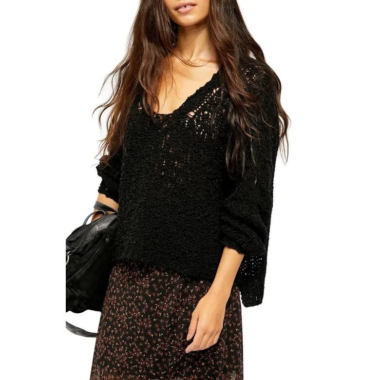 Comfortable Dresses Free People Women's Sunday Shore Cotton Blend Sweater Black Size Small