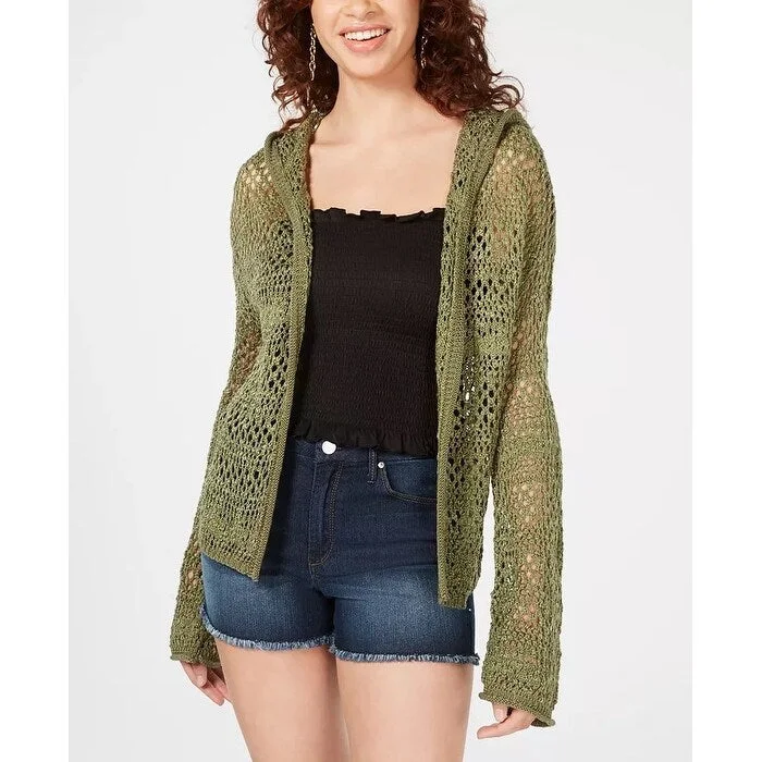 High Street Design Freshman Junior's Pointelle Knit Hoodie Green Size Large