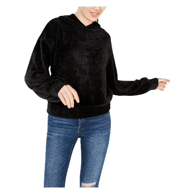Slim Fit Gypsies & Moondust Juniors' Textured Chenille Hoodie Black Size Small