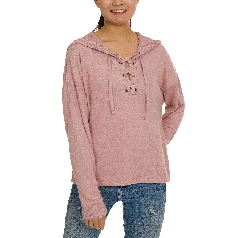 Fashionable Items Hippie Rose Juniors' Cozy Lace-Up Hoodie Med Pink Size Large