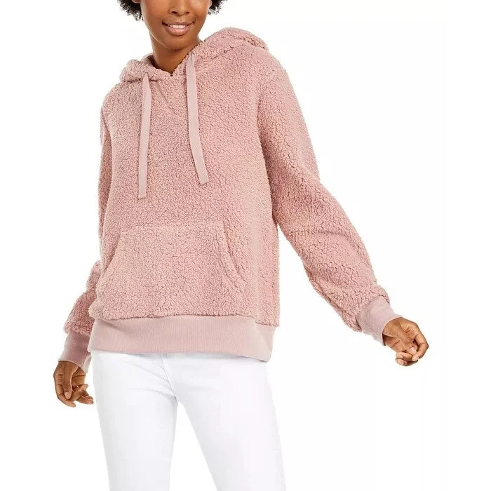 Fashionable Prints Hippie Rose Juniors' Sherpa Hoodie Pink Size Medium
