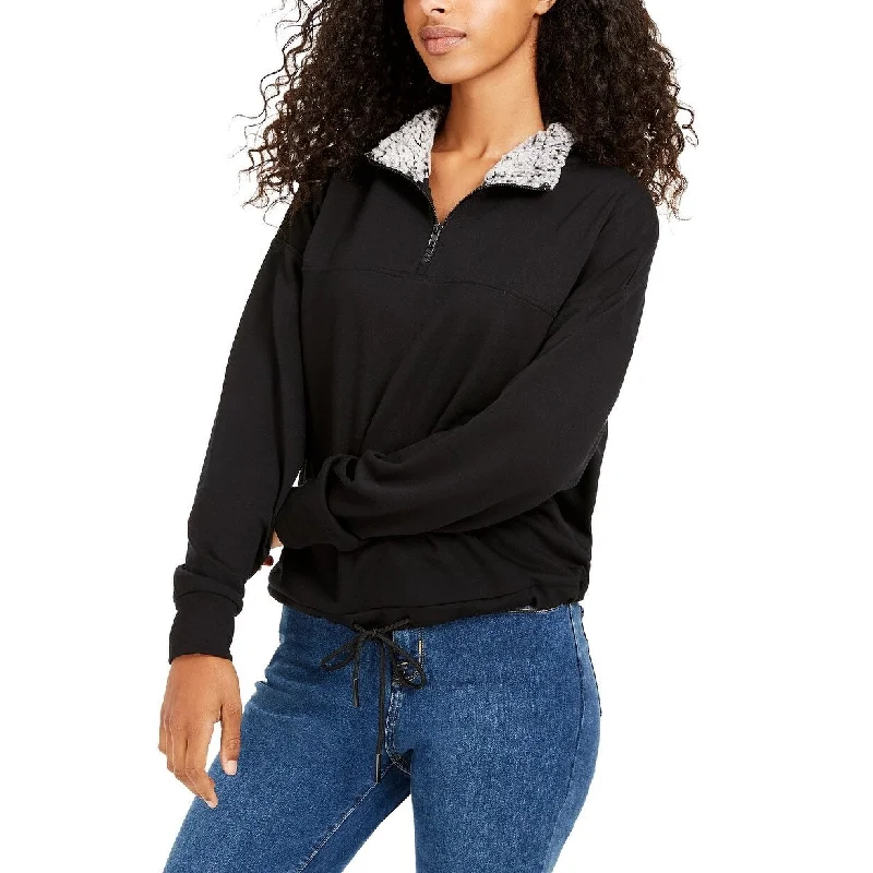 Trendy Casuals Hippie Rose Junior's Sherpa Lined Quarter Zip Sweatshirt Black Size Large